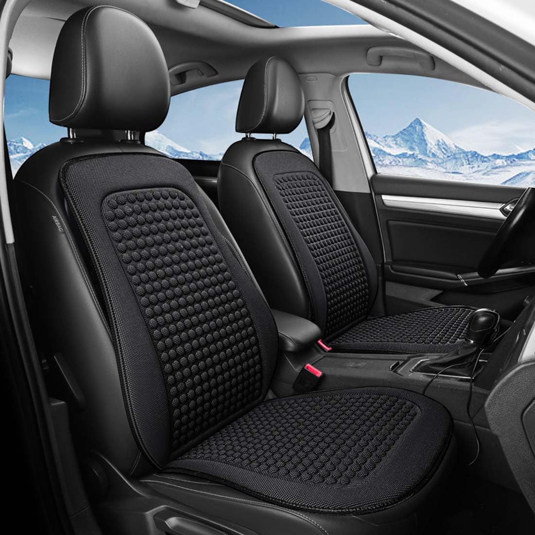 Cuscino per seggiolino Auto rinfrescante Estivo da 2 Pezzi per Jeep Liberty 2008-2024, coprisedili Anteriori Traspiranti per Massaggio Antiurto,A-Black