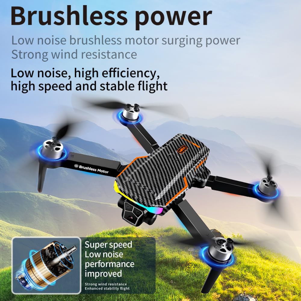 F168 Drone con Tripla Fotocamera HD, Motori Brushless, OAS Evitamento Ostacoli 360°, EIS Anti-Sballottamento, Batteria 2200mAh - Drone Pieghevole con Custodia