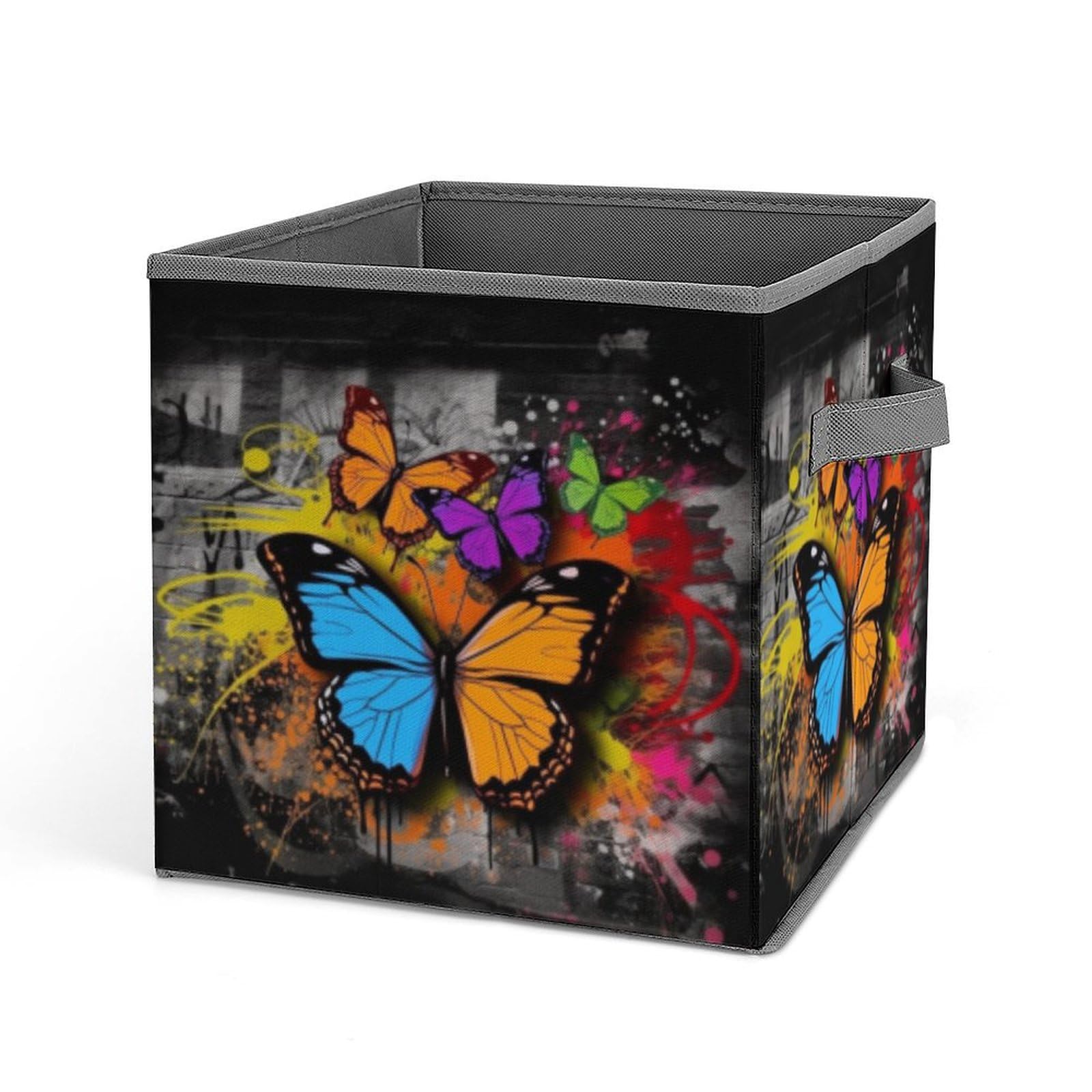 JTREHY Graffiti Butterfly Printed Foldable Storage Box, 10.6 Inches Fabric Storage Box for Wardrobe, Bedroom, Utility Room