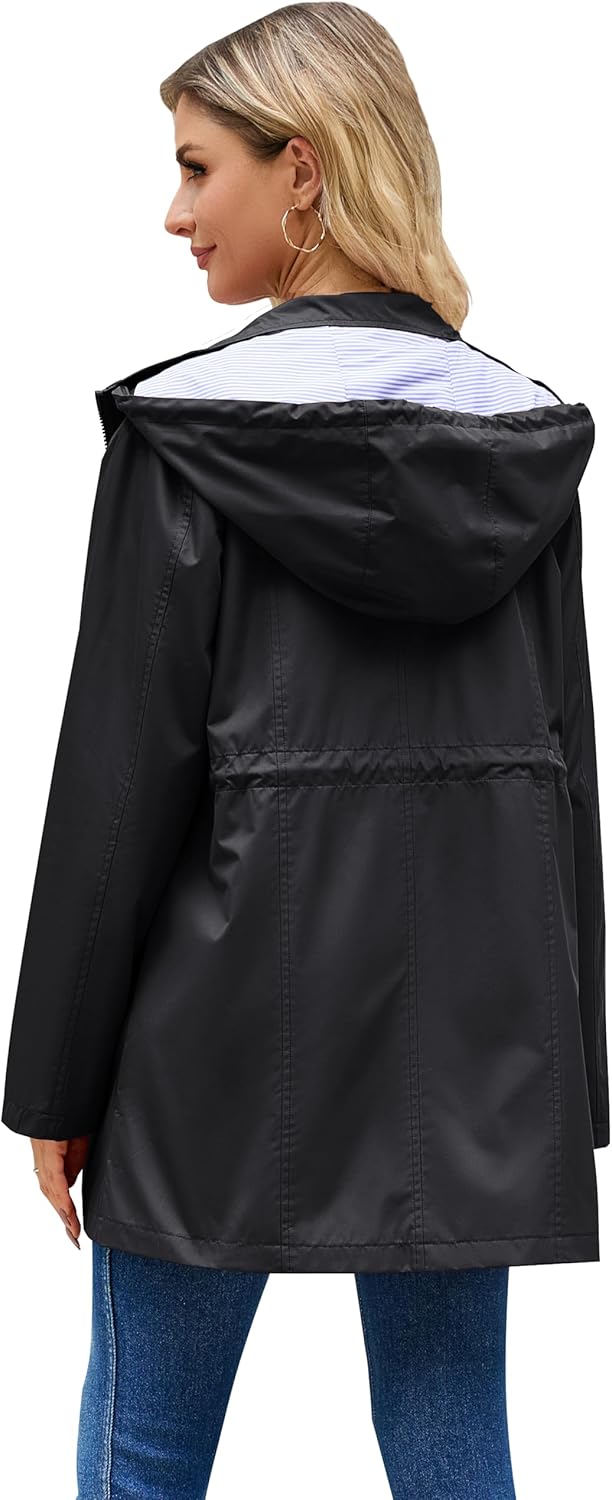Hount Women Rain Jacket Lightweight Waterproof Raincoat Lined Outdoor Hooded Windbreaker Trench Coat - Image 6