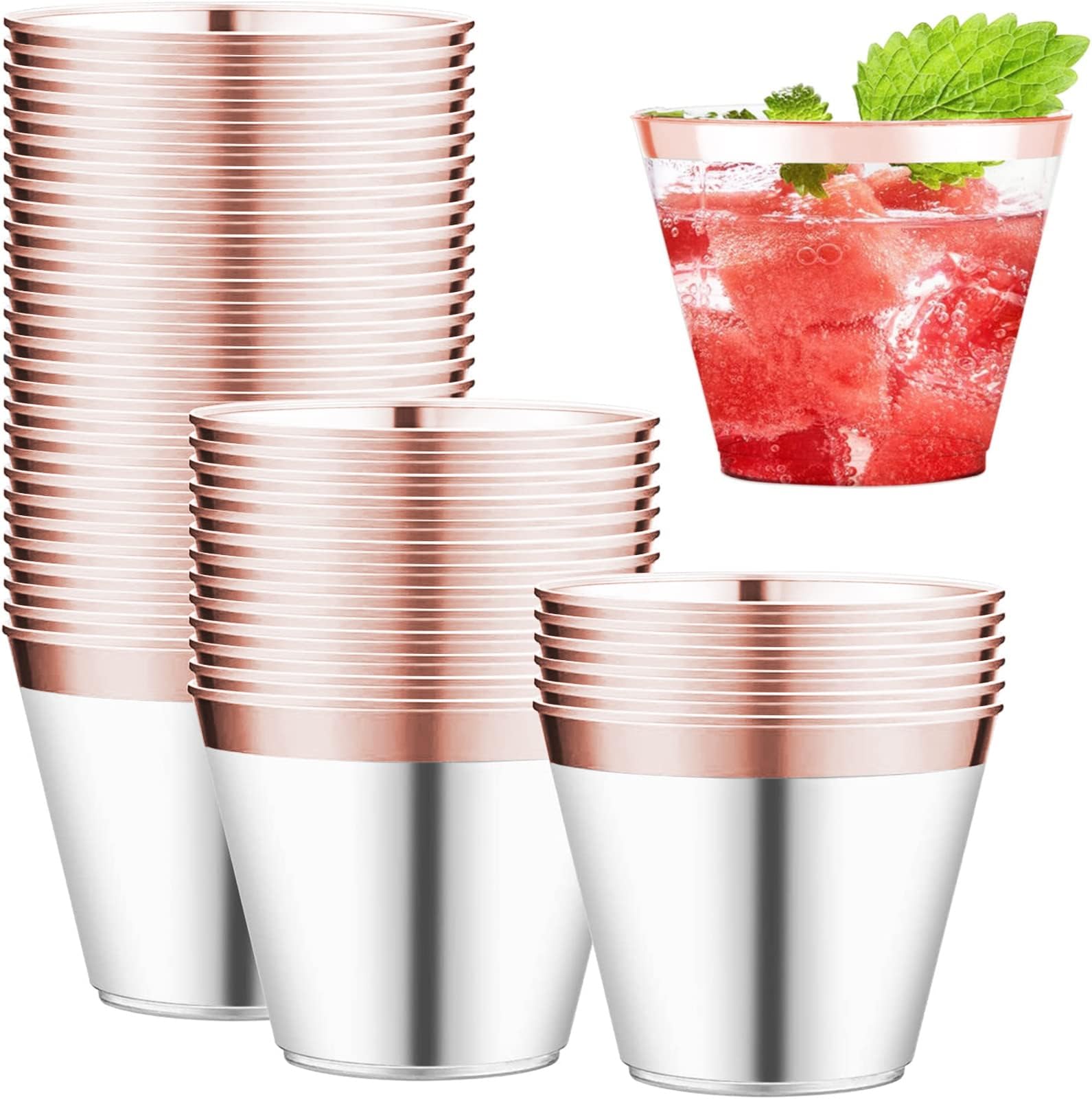 LATERN 50Pcs Rose Gold Rimmed Wine Glasses, 170ml Plastic Wine Tasting