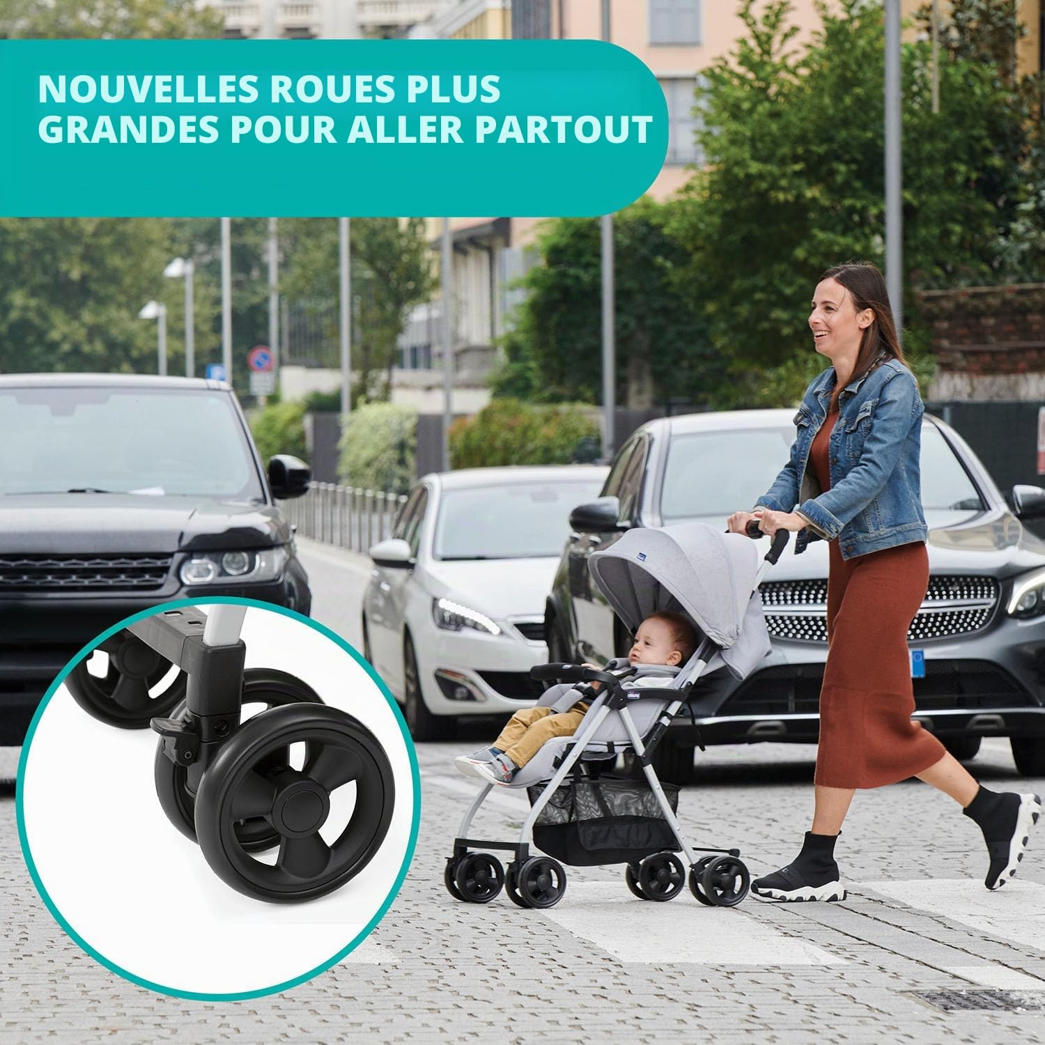 Chicco OHlalà 3 Poussette Canne Bébé Ultra légère, Compacte, Pliable et Inclinable de la Naissance à 15 kg, avec un Grand Panier, Housse de Pluie Incluse, et Toit Extensible - Jet Black