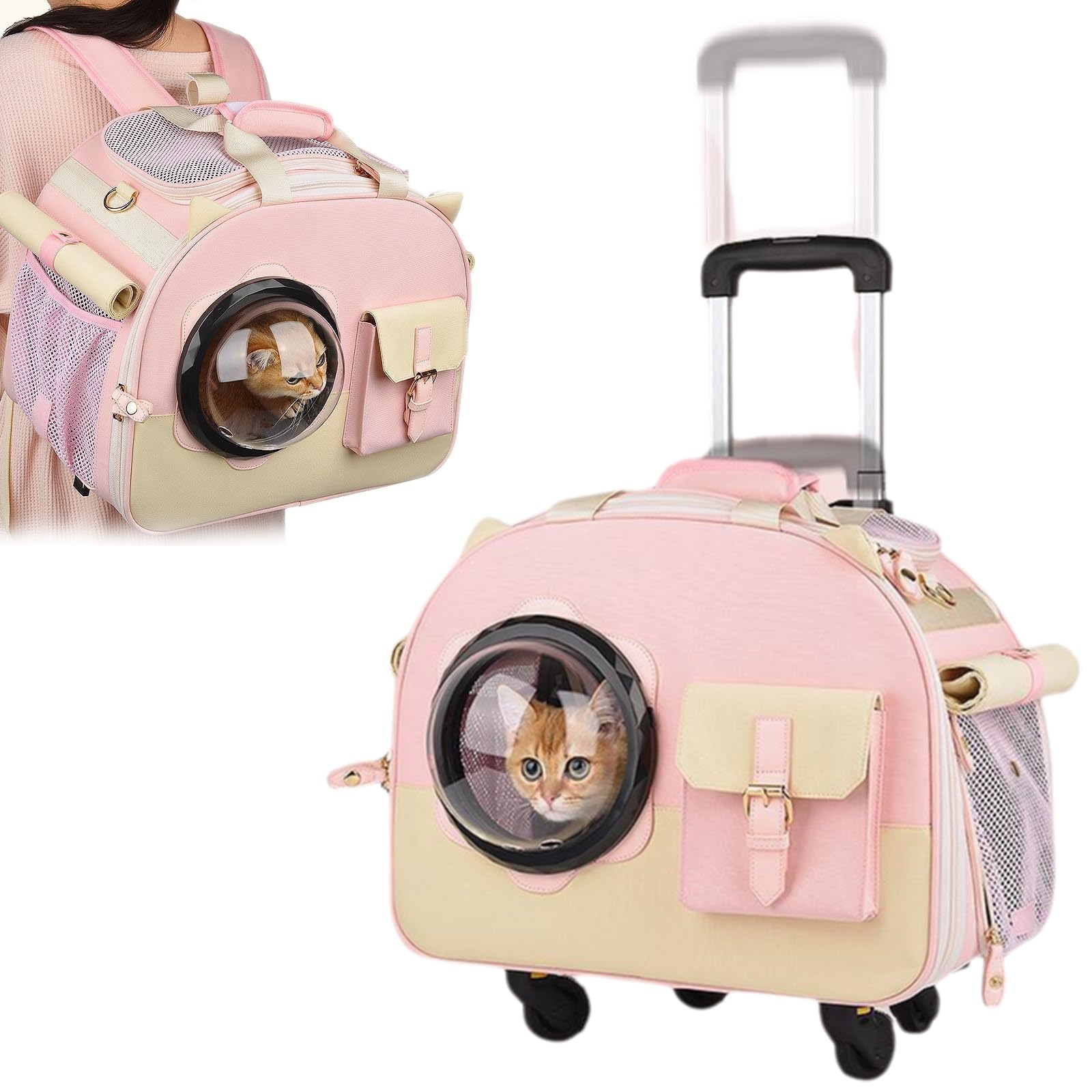 Mochila de Viaje para Mascotas con Ruedas, Mochila Multifunción para Mascotasm, Mochila Gato, Diseño Súper Ventilado, Ideal para Viajar Caminar Acampar