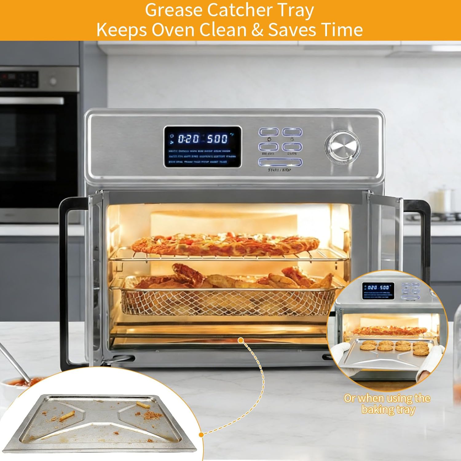 Air Fryer Drip Pan for Kalorik MAXX 26 Quart Air Fryer Oven Combo, 12.5×11×0.3 IN Crumb Bottom Tray 10 in 1 Countertop Toaster Oven Replacement Parts Accessories, Premium Steel, Dishwasher Safe