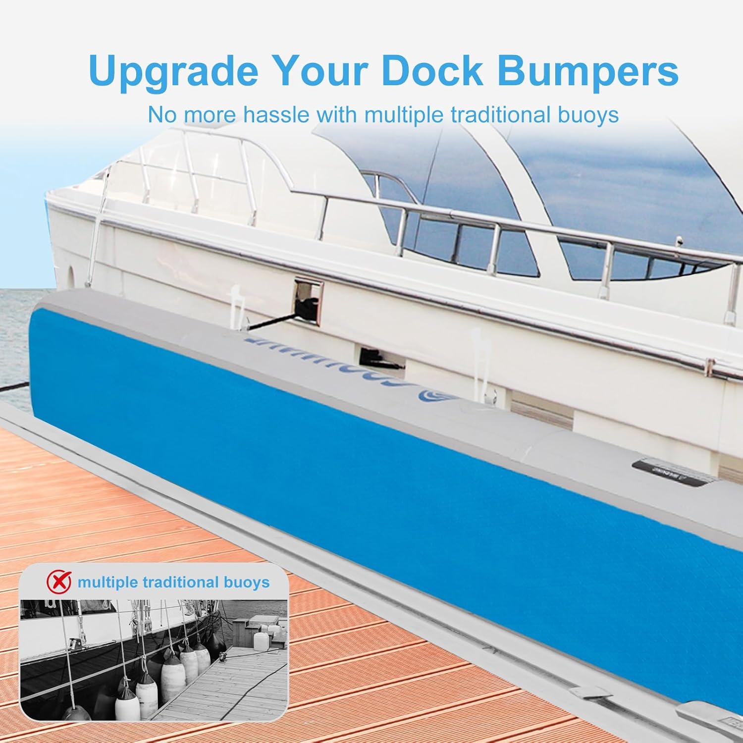 COOLWAVE 6FT/10FT/15FT Inflatable Dock Bumper, Rectangle Inflatable Flat Boat Fenders Bumpers for Docking, Heavy Duty Large Dock Fender for Yachts, Pontoon Boat, Fishing Boat, Ski Boat,1 Pack