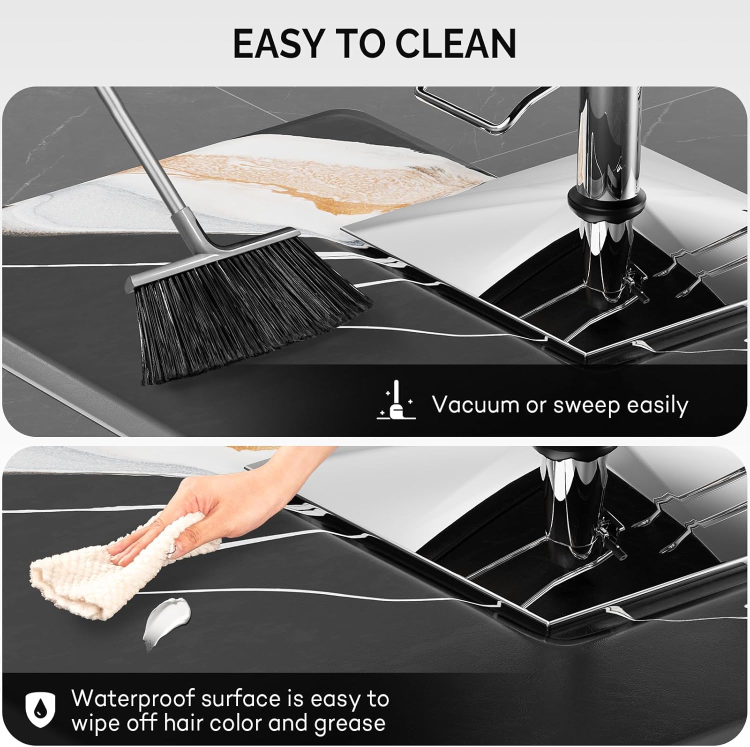 OmySalon Salon Mat for Hair Stylist Anti Fatigue, 3 ft. x 4 ft. Comfort Barber Floor Mat with Square Base, Hairdresser Standing Mat, Anti-Slip Easy Cleaning