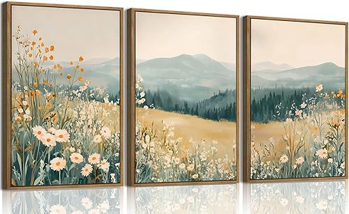 Miniatura 38 de KISSFOX 3 piezas de lienzo de arte de pared de flores silvestres para decoración de pared, cuadros florales, pinturas botánicas, impresiones de