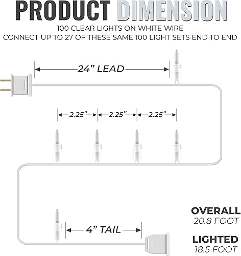 Miniatura 2 de 612 Vermont - 100 luces LED de Navidad, con aprobación UL para uso en interiores y exteriores, longitud iluminada 18.5 pies, longitud total 20.8