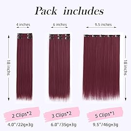 StrRid Burgundy Clip in Extensions 18 Inch Long Invisible Thick Synthetic Fake Extension Straight Clips on Hair Pieces 5PCS Soft And Not Easily Knotted Hairpieces for Women Weddings Daily Use 6.5 Oz