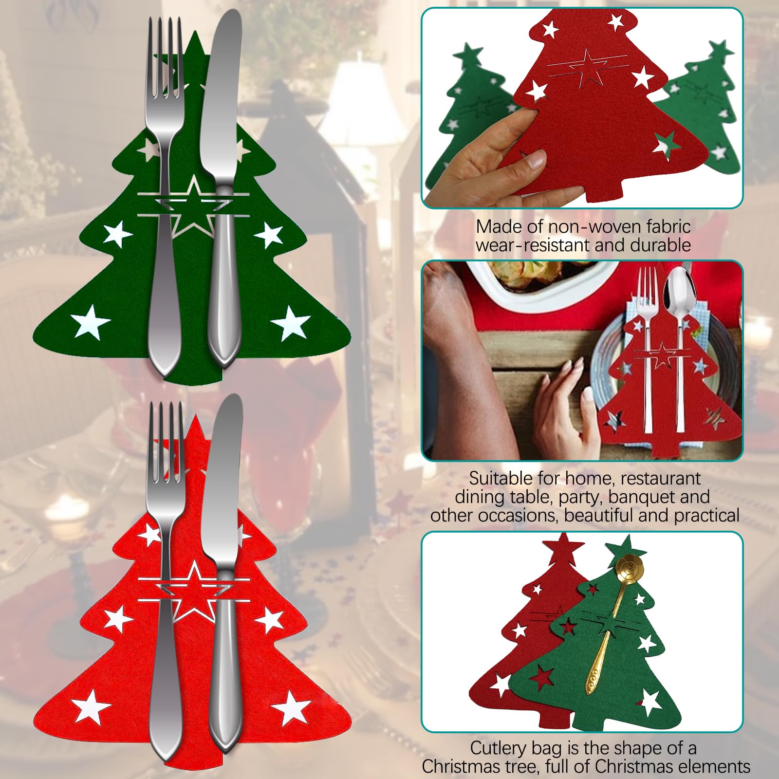 Housses Couverts Sapin De Noël - Lot 24 En Feutre Rouge/vert - Protection Anti-rayures - Décoration Table Festive