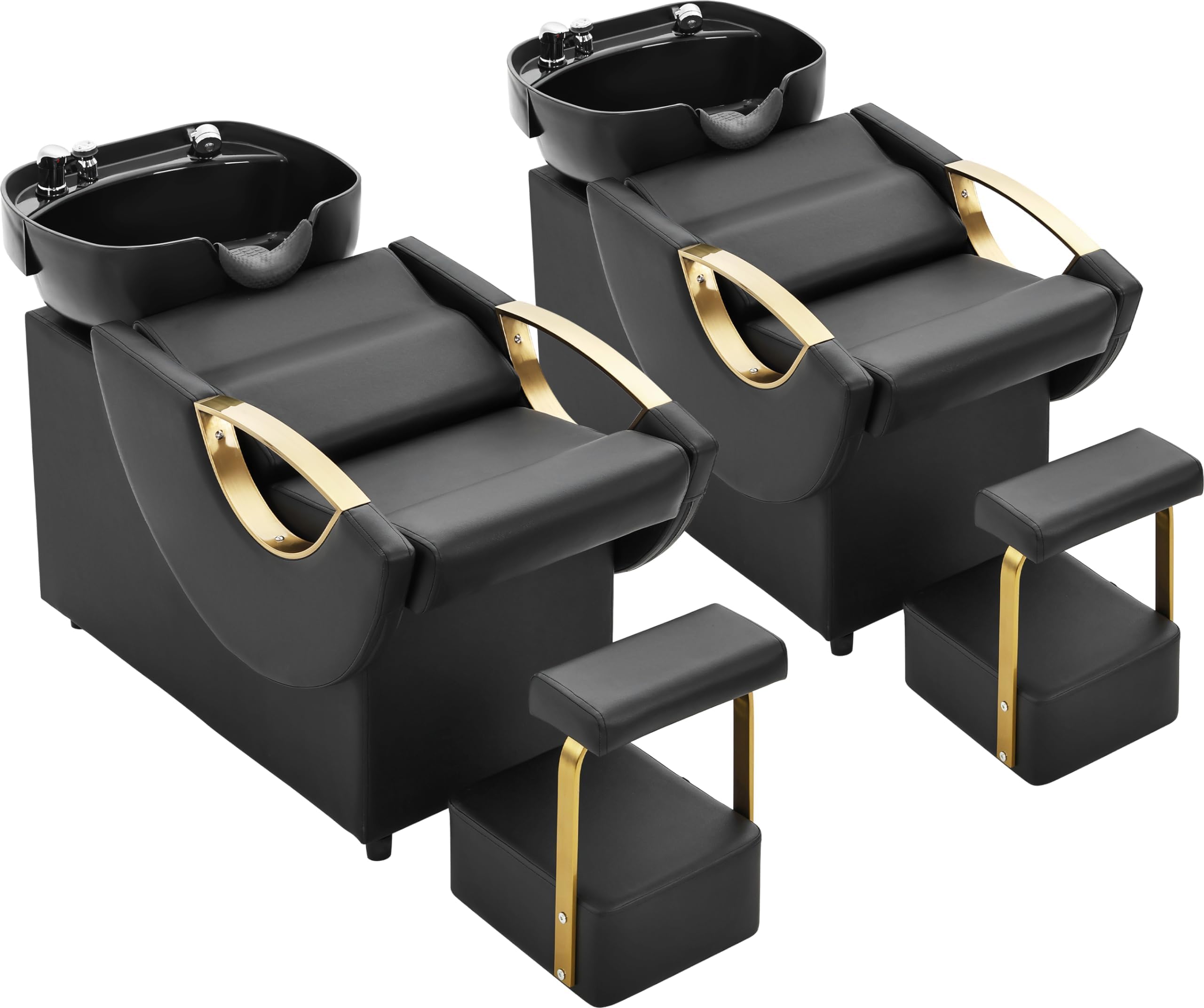 IJIALIFE Barber Backwash Chair ABS Hair Wash Station with Side Store Compartment Salon Shampoo Bowl and Chair Set for Spa Barber Beauty Black