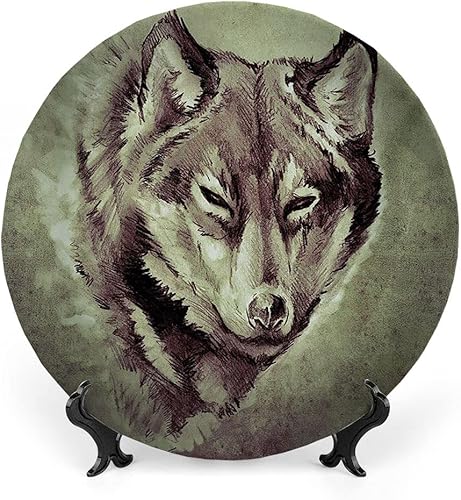 Miniatura 8 de LIGUTARS Platos de cerámica, platos decorativos de cerámica para tatuajes, la Majestic Beast Creature Head of Wild, 10 pulgadas, para cenas,