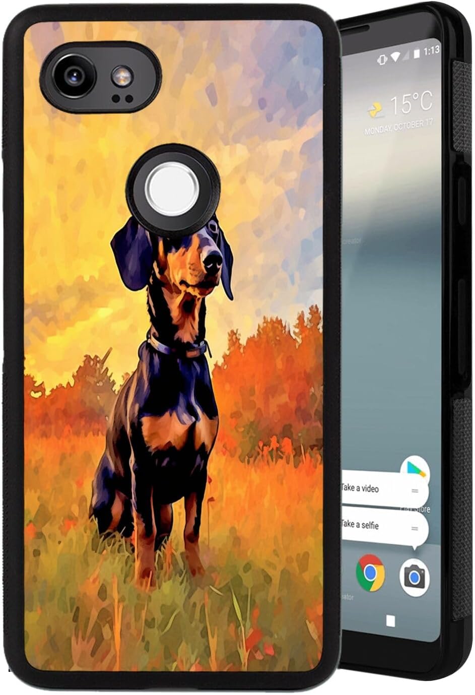 Phone Case Compatible with Google Pixel 2 XL Dachshund Dog-aa136 Black Frame Shockproof and Slim Rubber TPU Material with Uniqe Design