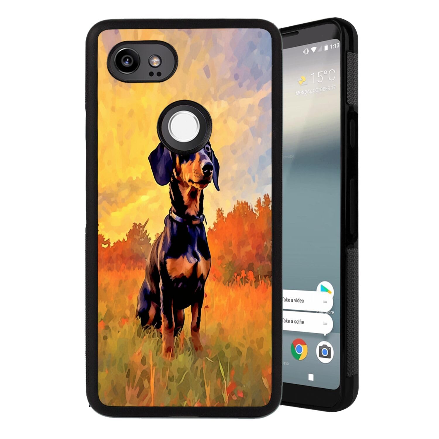 Phone Case Compatible with Google Pixel 2 XL Dachshund Dog-aa136 Black Frame Shockproof and Slim Rubber TPU Material with Uniqe Design