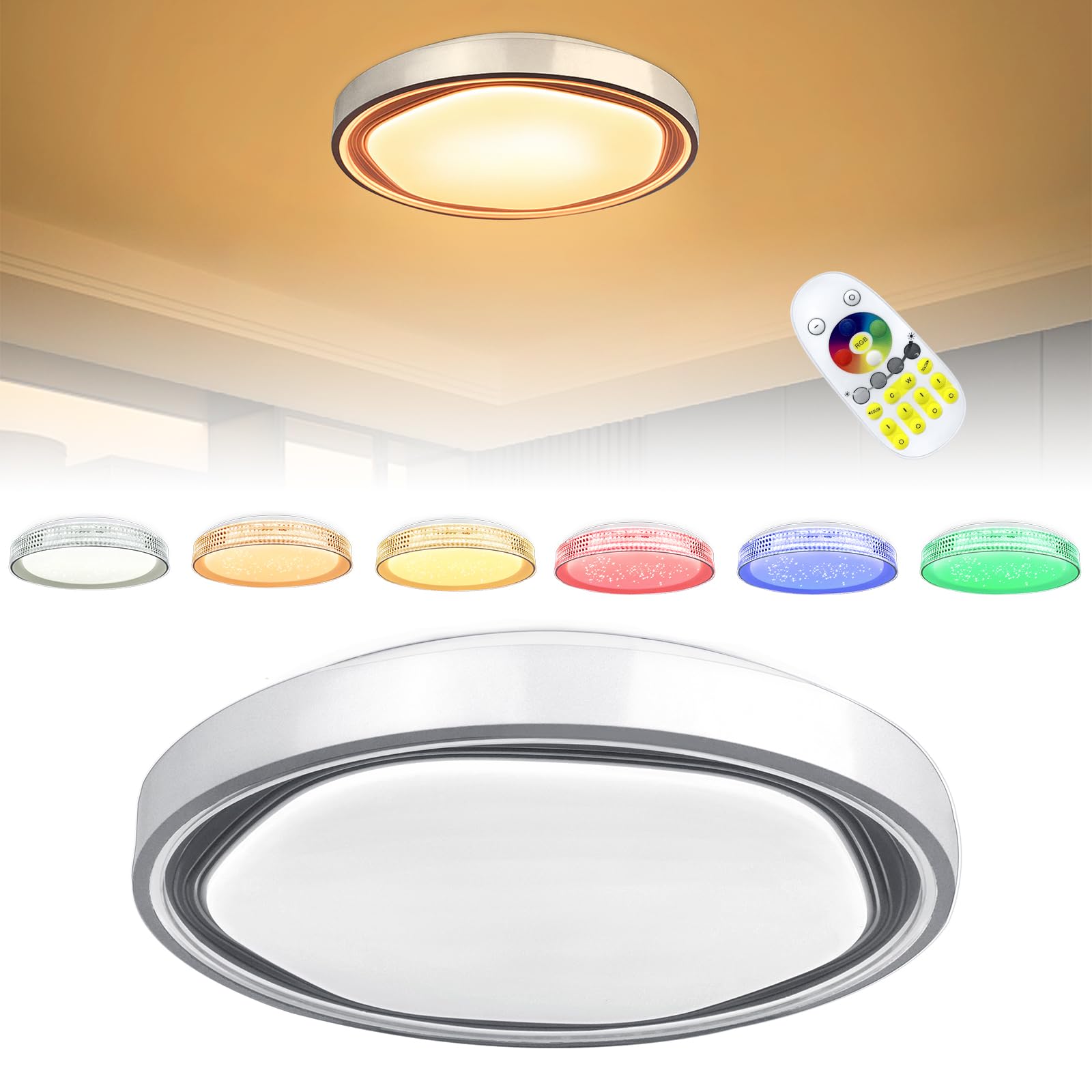LARS360 Plafoniera a LED Dimmerabile RGB Cambio Colore 60W Lampada da Soffitto Lampada da Parete con Telecomando IP44 Impermeabile per Soggiorno Camera da Letto Ufficio Cucina Ingresso