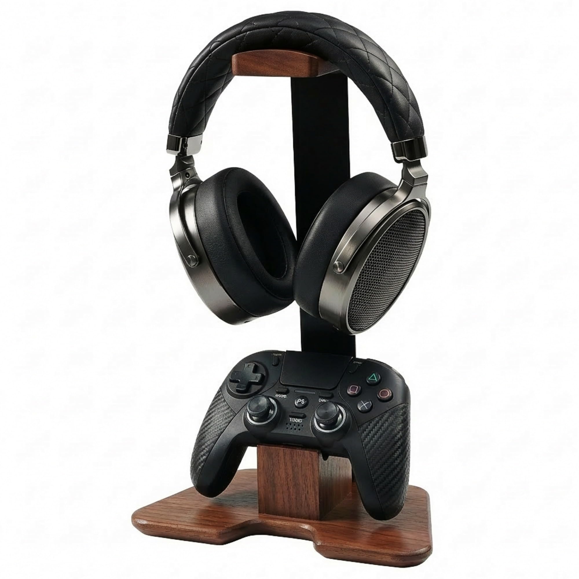 Walnut Headphone Stand | 2-in-1 Wood Headset Stand for Desk & Controller Holder | Universal Headphone Holder Compatible with AirPods Max, Bose, Gaming Headsets, PS5 (Controller Holder Model)-image-36