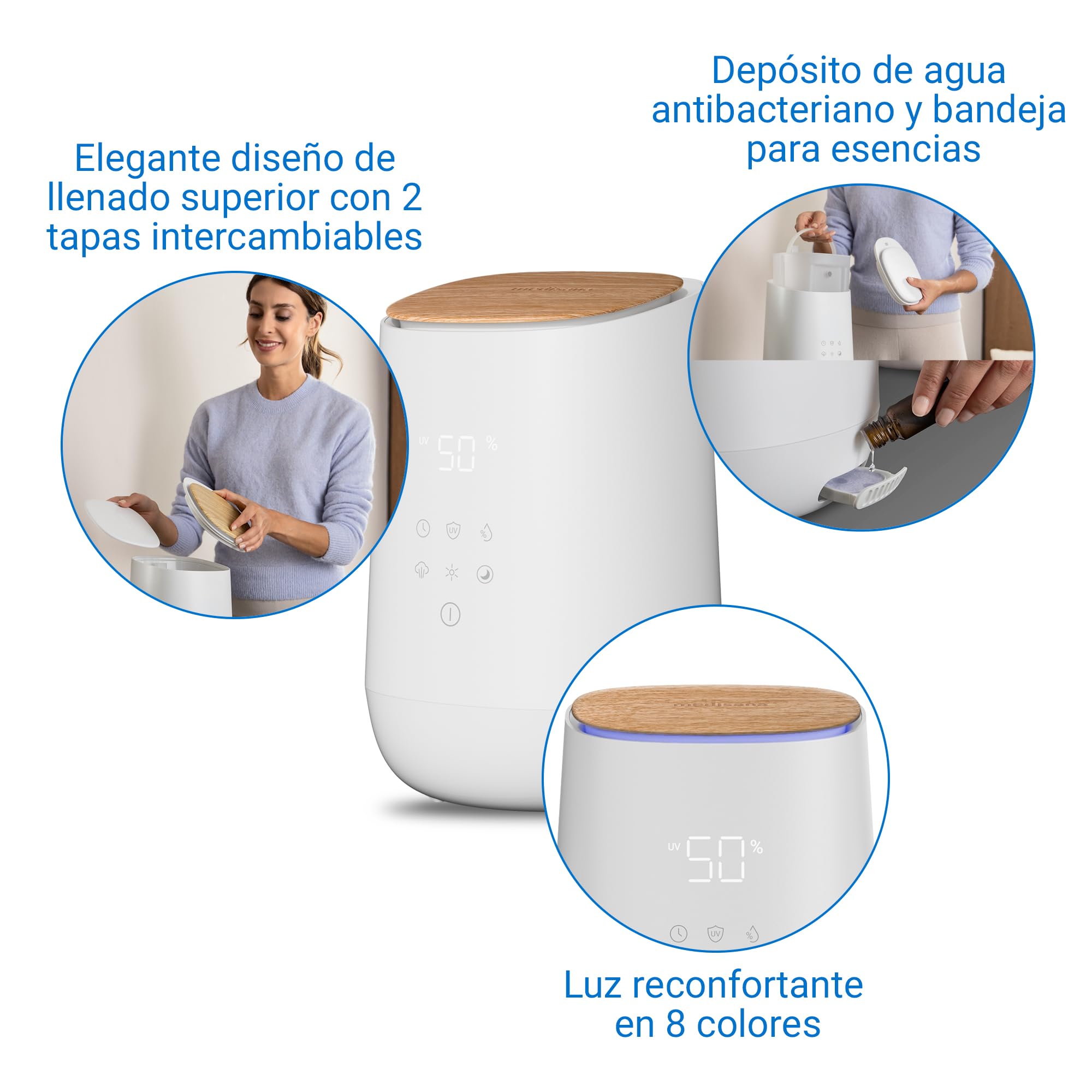 Medisana AH 680 humidificador con ultrasonidos, nebulizador con temporizador, modo sueño silencioso, incluye esponjas aromáticas