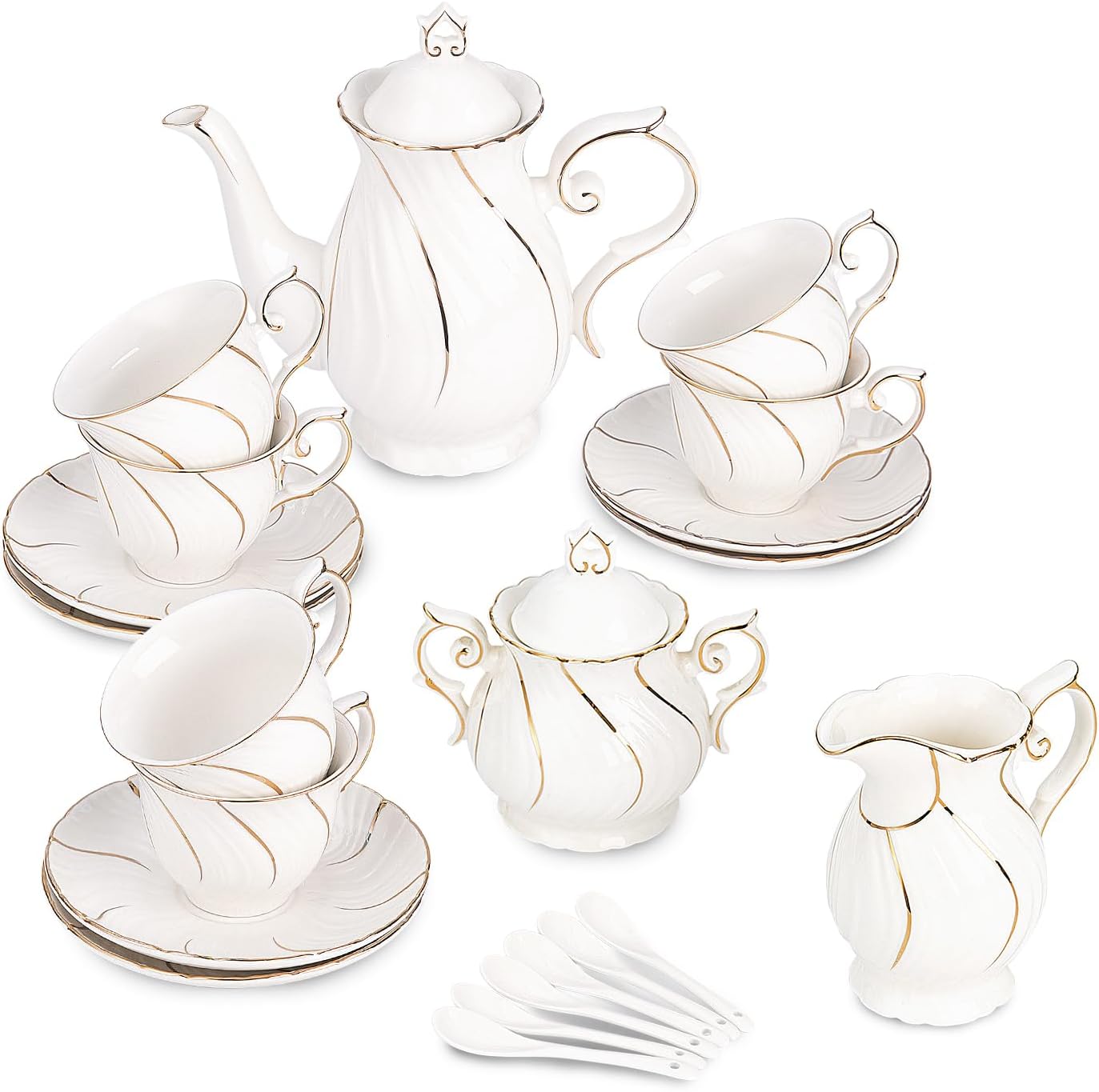 Agyiuns Tea Set 21Piece Porcelain tea cups and saucers