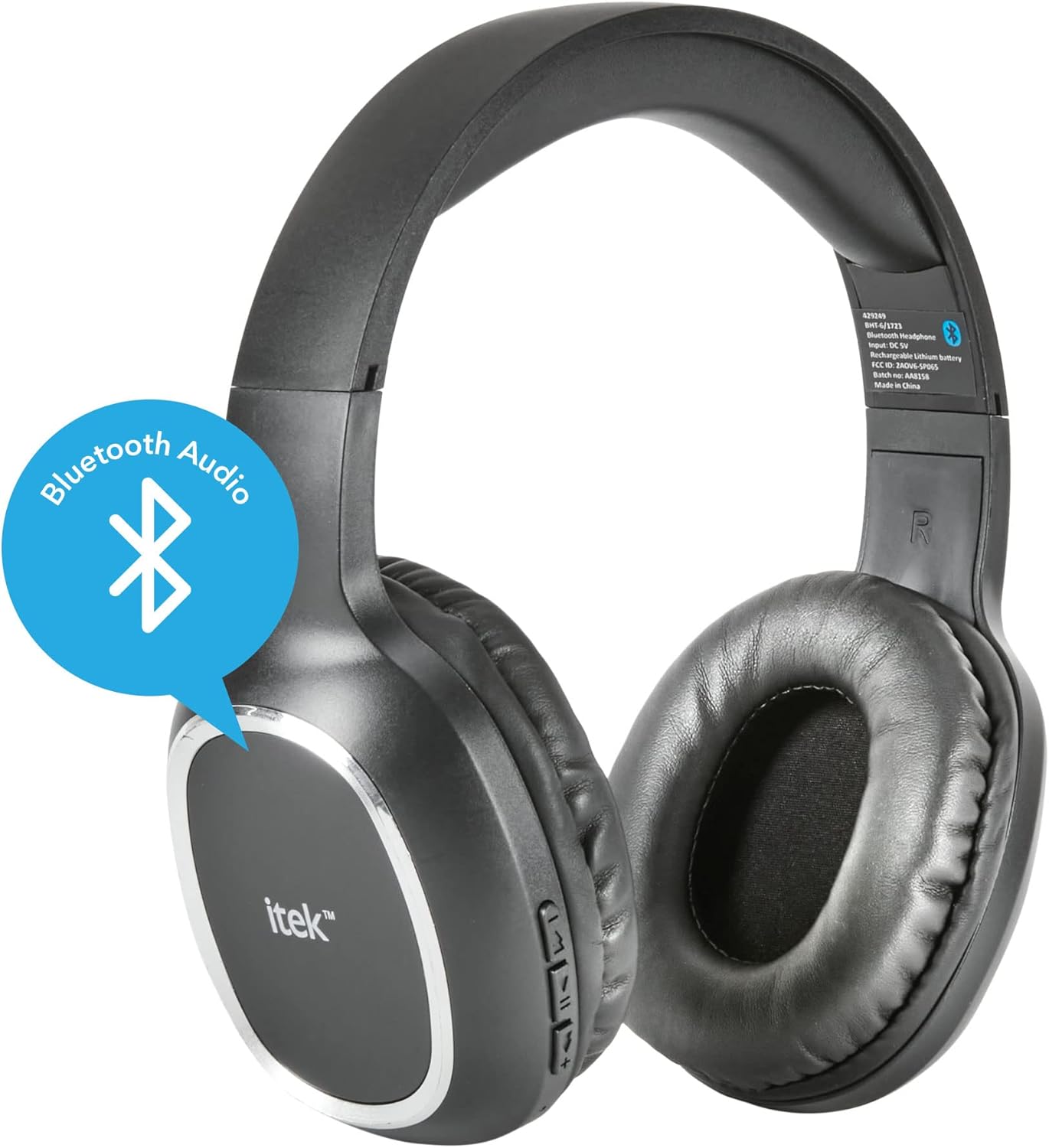 Itek HDTV Wireless Headphones, rear view with Bluetooth logo