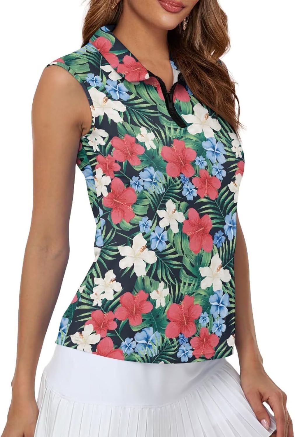 Women's Golf Polo T Shirts Lightweight Moisture Wicking Sleeveless Shirt Quick Dry Zipper Tank Top