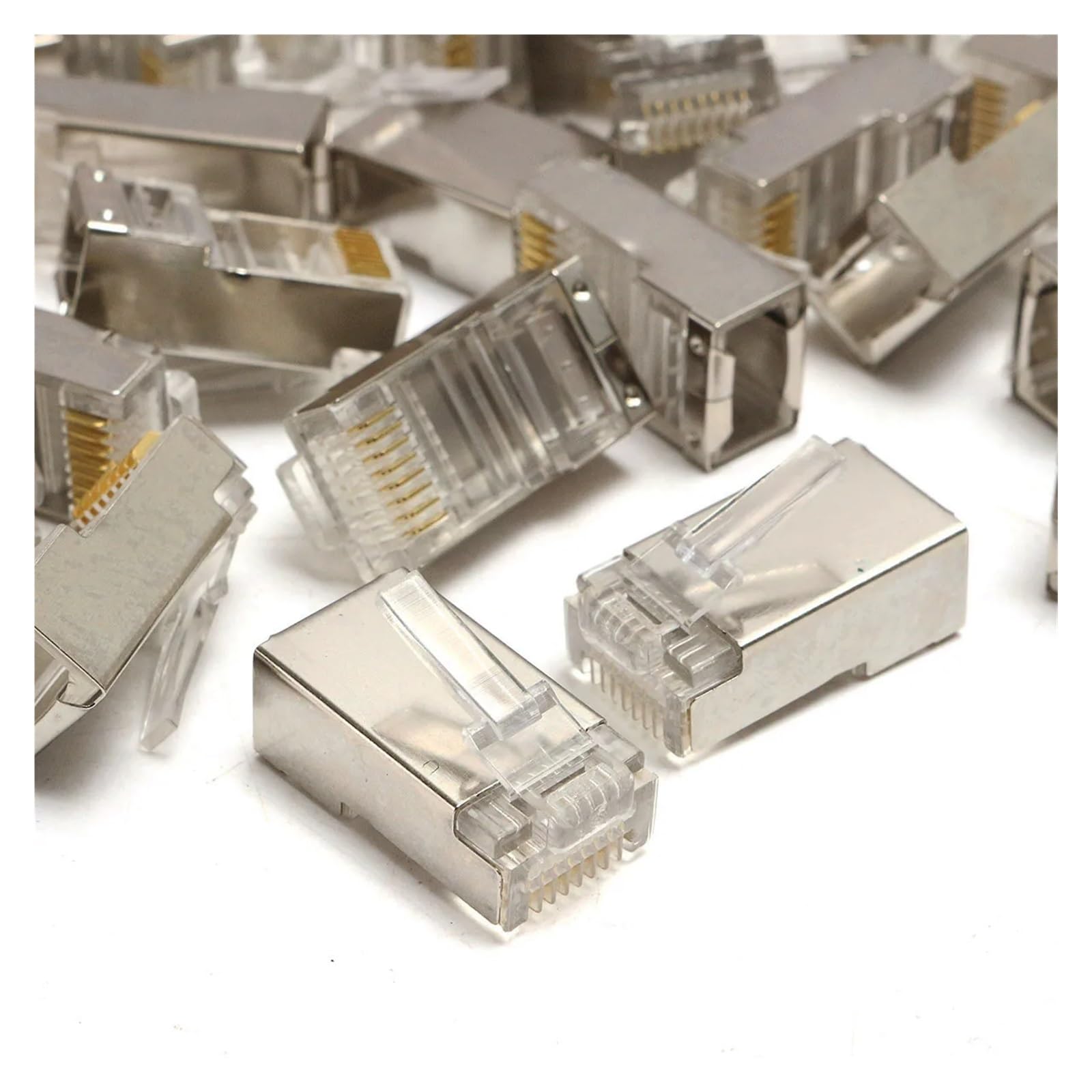 50 szt. RJ45 Cat6 złącze 8-pinowe 8P8C ekranowane skręcone złącza modułowe gniazdo złącze internetowe
