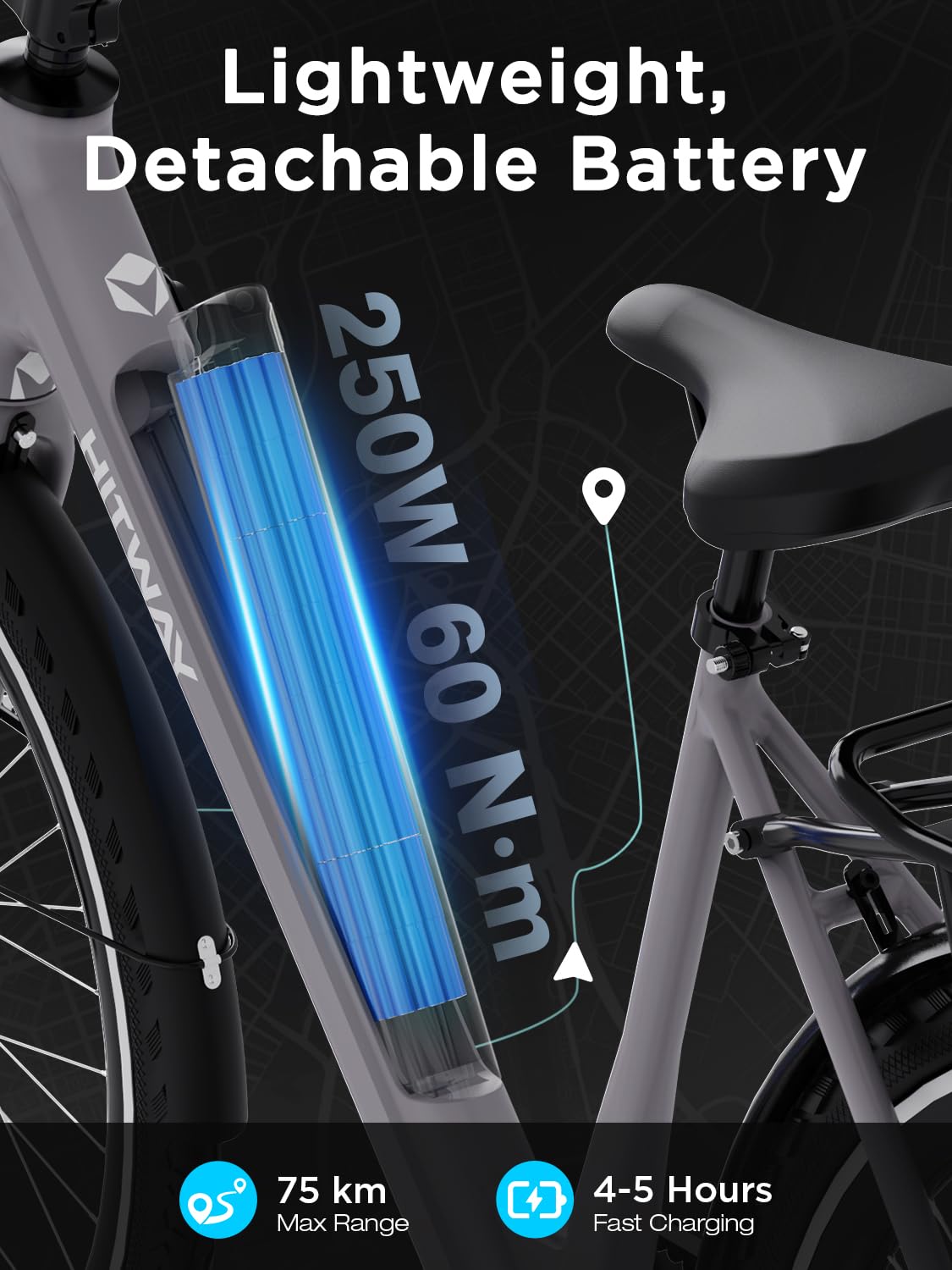 HITWAY BK18P Vélo Électrique 36V 10,4Ah, Vélo Urbain, E-Bike, Roues 700C | Freins hydrauliques, Bluetooth, APP et transmission par courroie