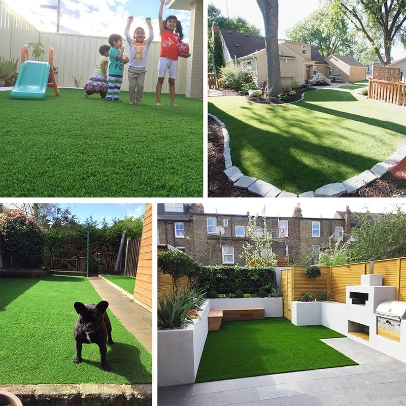 Miniatura 6 de Alfombra de césped artificial de 0.7 pulgadas, alfombra sintética gruesa para exteriores, alfombra sintética de 3 x 4 pies, con agujeros de drenaje