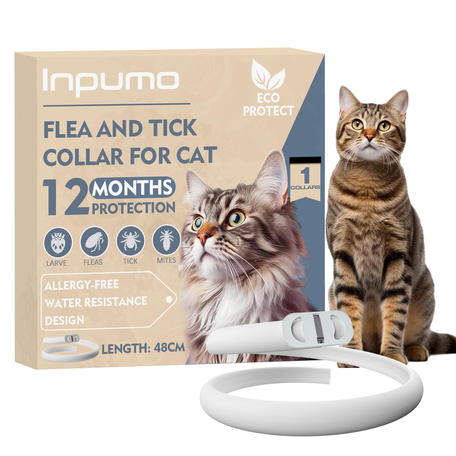 Collar Antiparasitario Gatos, Protección de 24 Meses, Ajustable, Impermeable, Ideal para Gatitos, Collar Antiparasitario Gatos Medianos y Grandes (1pcs)
