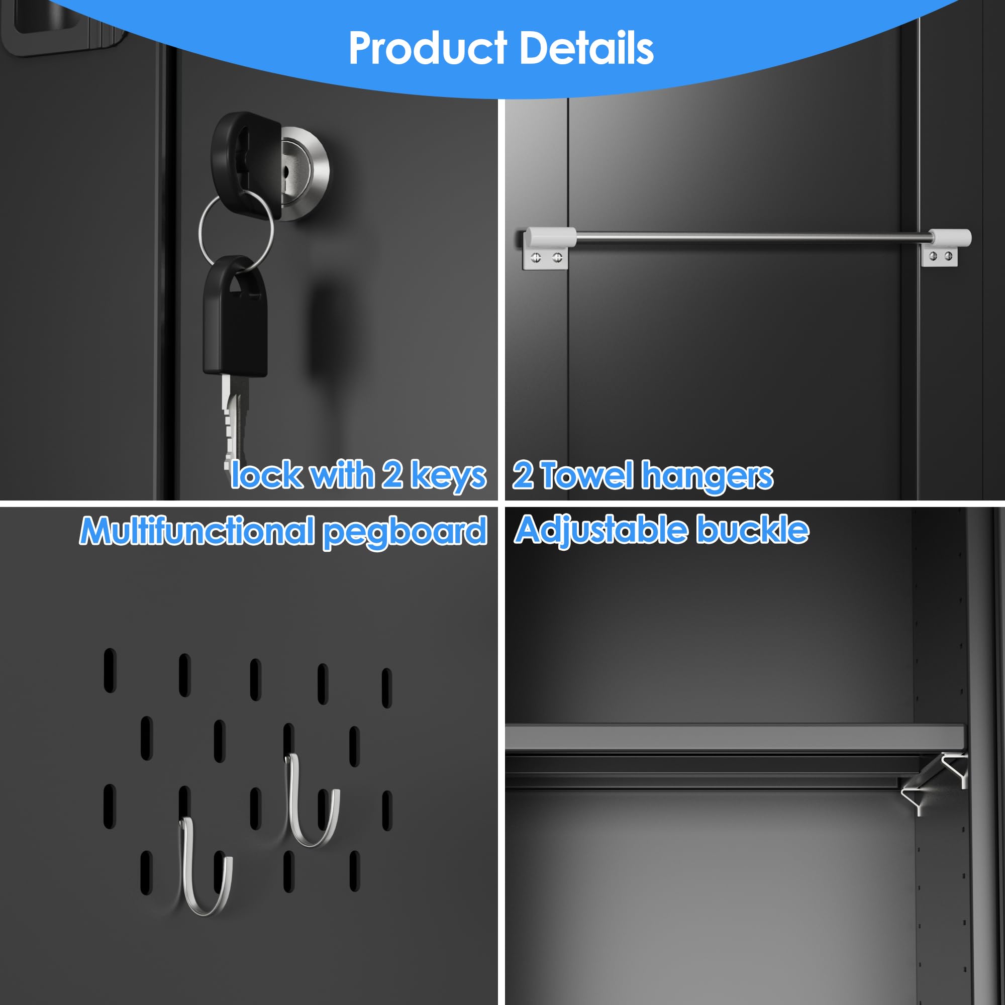 Besenschrank mit Belüftung & Magnetverschluss, Multifunktionalschrank, Stabiler Stahlschrank für Staubsauger, Reinigungsmittel, Kleidung und Haushaltsgegenstände｜70x30x150 cm｜Schwarz
