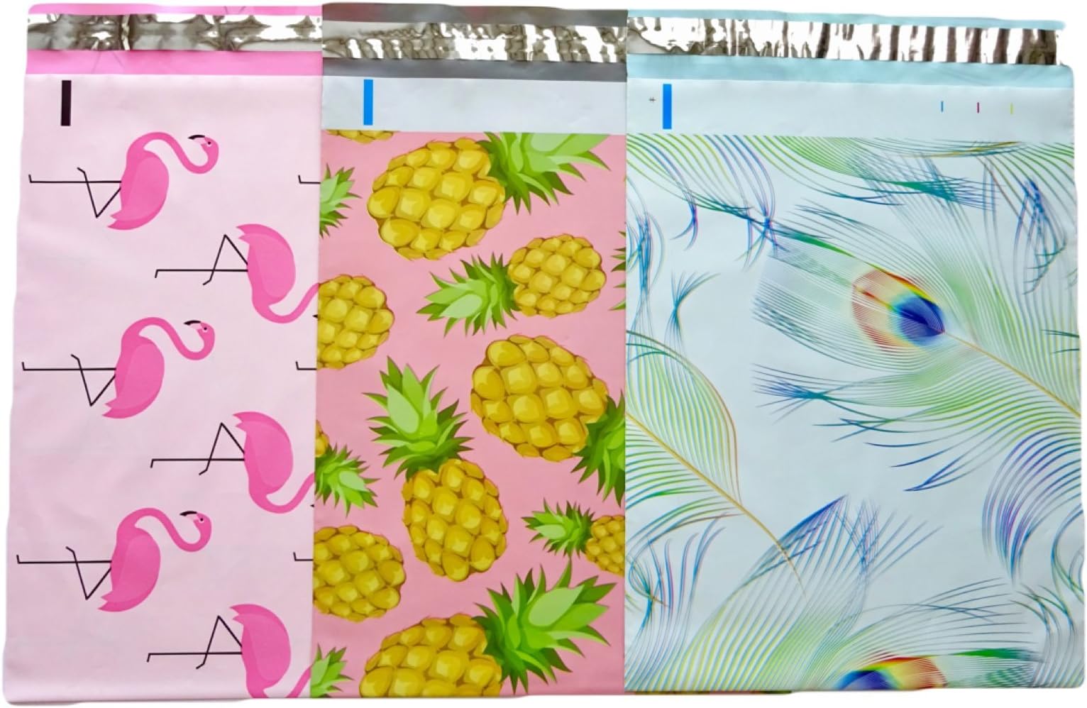 Designer Poly Mailers 10x13 : Flamingo, Pineapple, Peacock; Printed Self Sealing Shipping Poly Envelopes Bag Assorted (36 Mix Variety Pack)