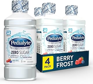 Pedialyte Electrolyte Water with Zero Sugar | Hydration with Key Electrolytes | Low in Calories | Berry Frost, 1 Liter, Pack of 4