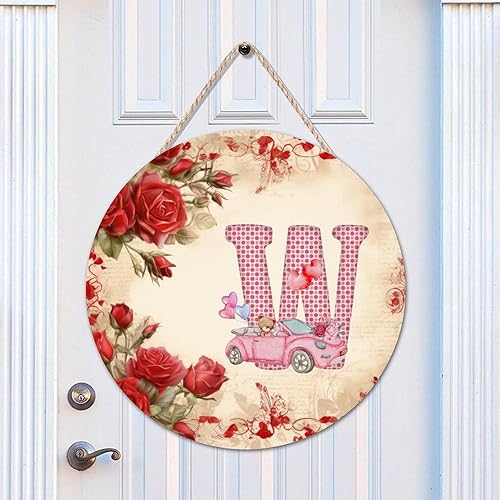 Miniatura 4 de Letrero de madera rústica con diseño de lunares rojos y rosados, con diseño de corazones y corazones para puerta, decoración del hogar, 16 x 16