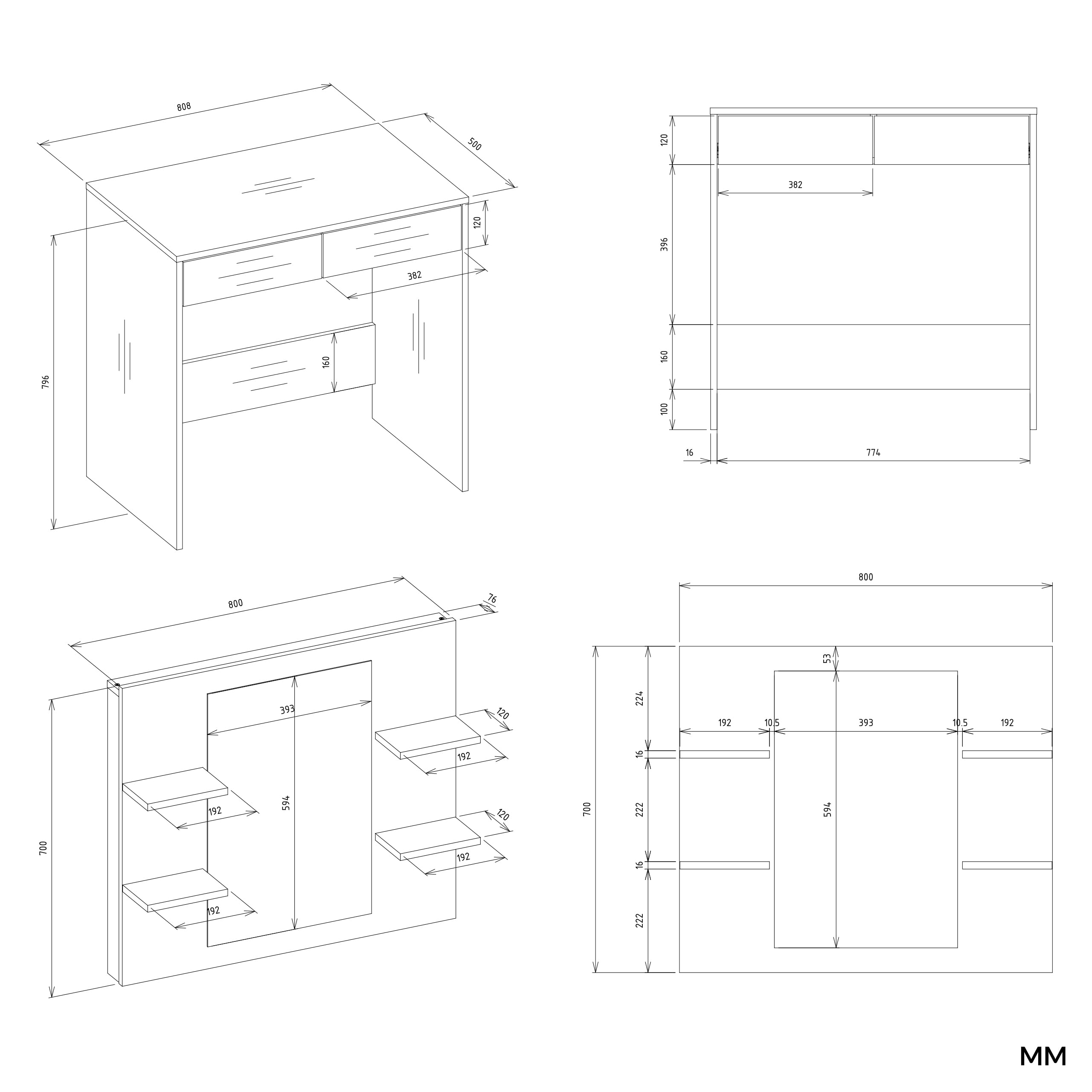 Toeletta da Trucco Moderna con Specchio e 4 Ripiani, Mobile Toeletta Trucco con 2 Cassetti, Scrivania da Trucco Salvaspazio per Camera da Letto, Consolle Make-up Design Curato, Colore Cashmere TOT5