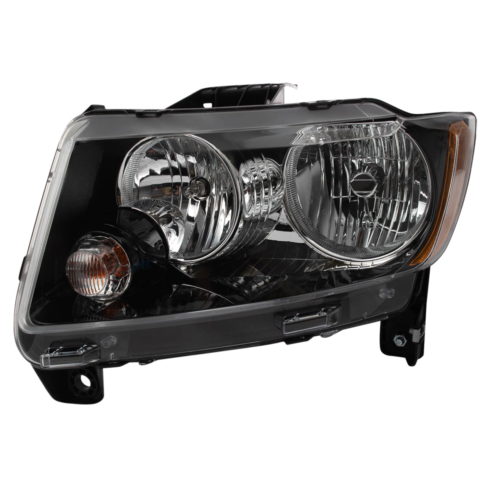 TRQ Driver Side Headlight Assembly Halogen Black Bezel Compatible with 2013-2017 Jeep Compass CH2502246
