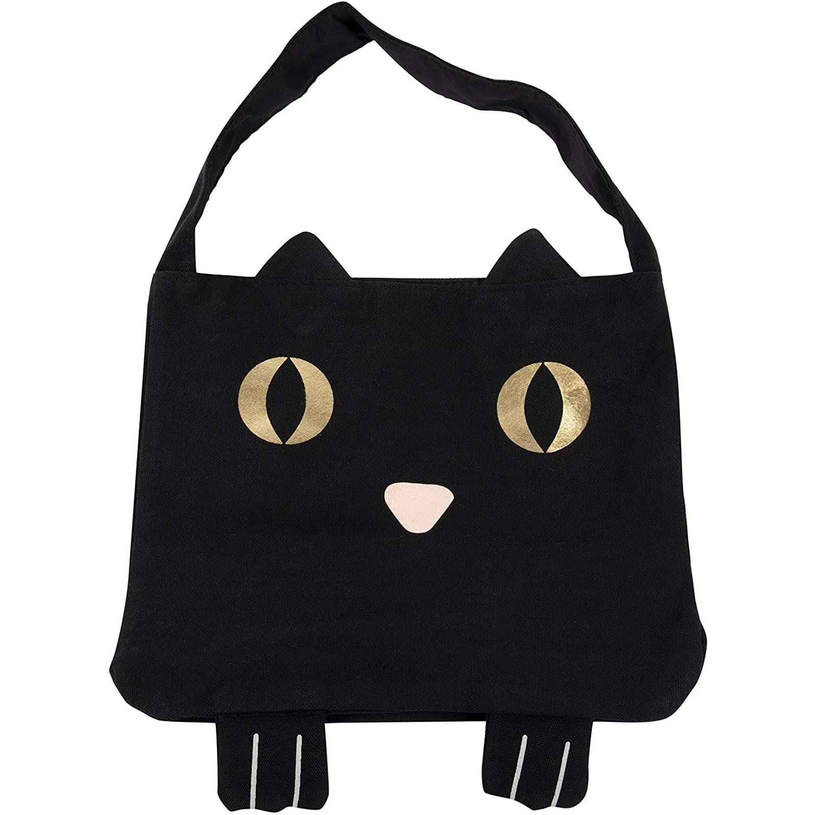 Juvale Black Cotton Cat Trick or Treat Bag with Gold Foil Eyes, Halloween Cat Bag for Candies and Goodies, Reusable Black Cat Bag for Kids, 11.25 x 15.5 in, Canvas Tote Bag for Halloween Parties