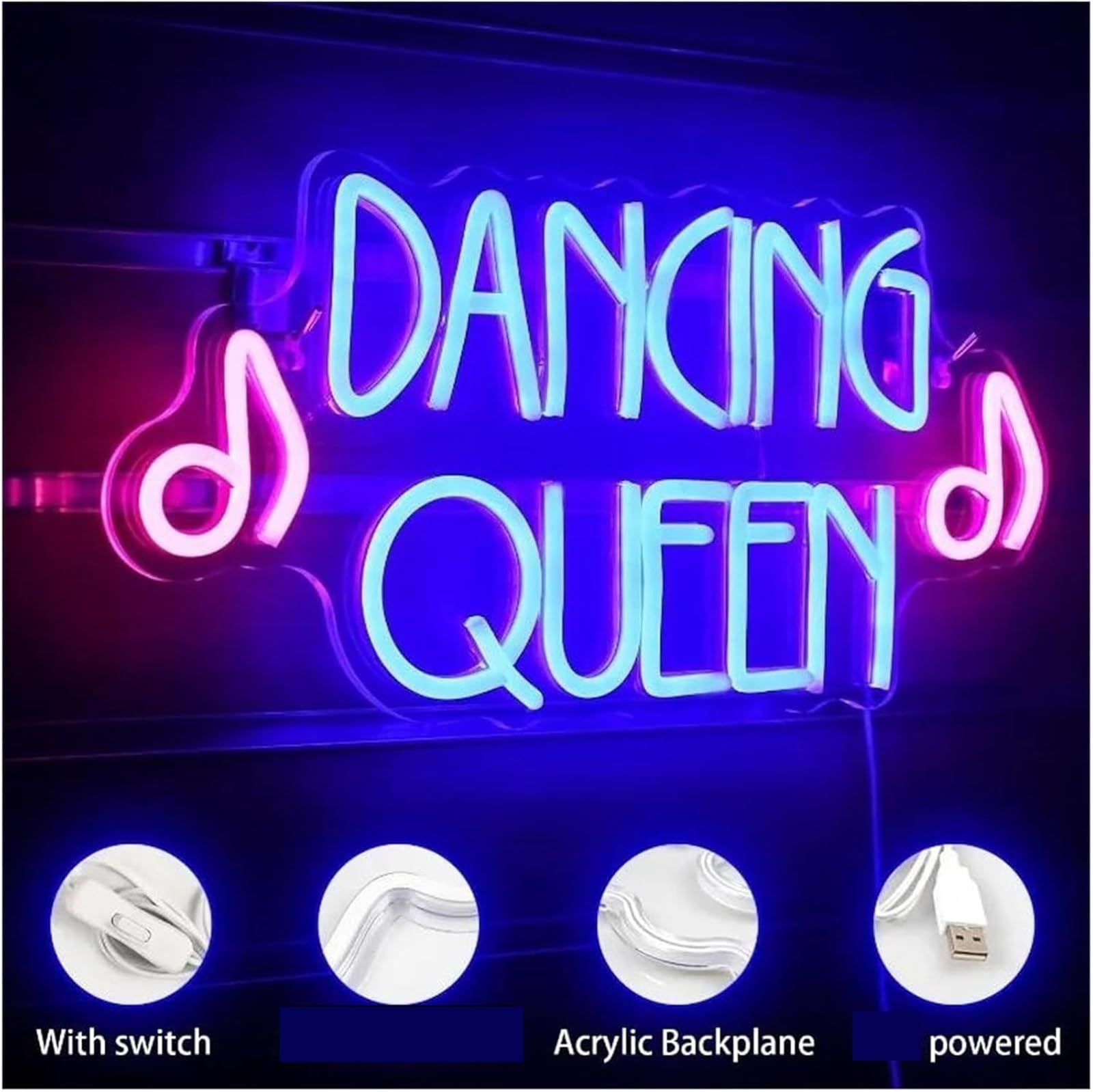 Insegna al neon Pannello luminoso a LED per insegna al neon viola, interruttore di alimentazione per decorazione murale 42 cm × 20