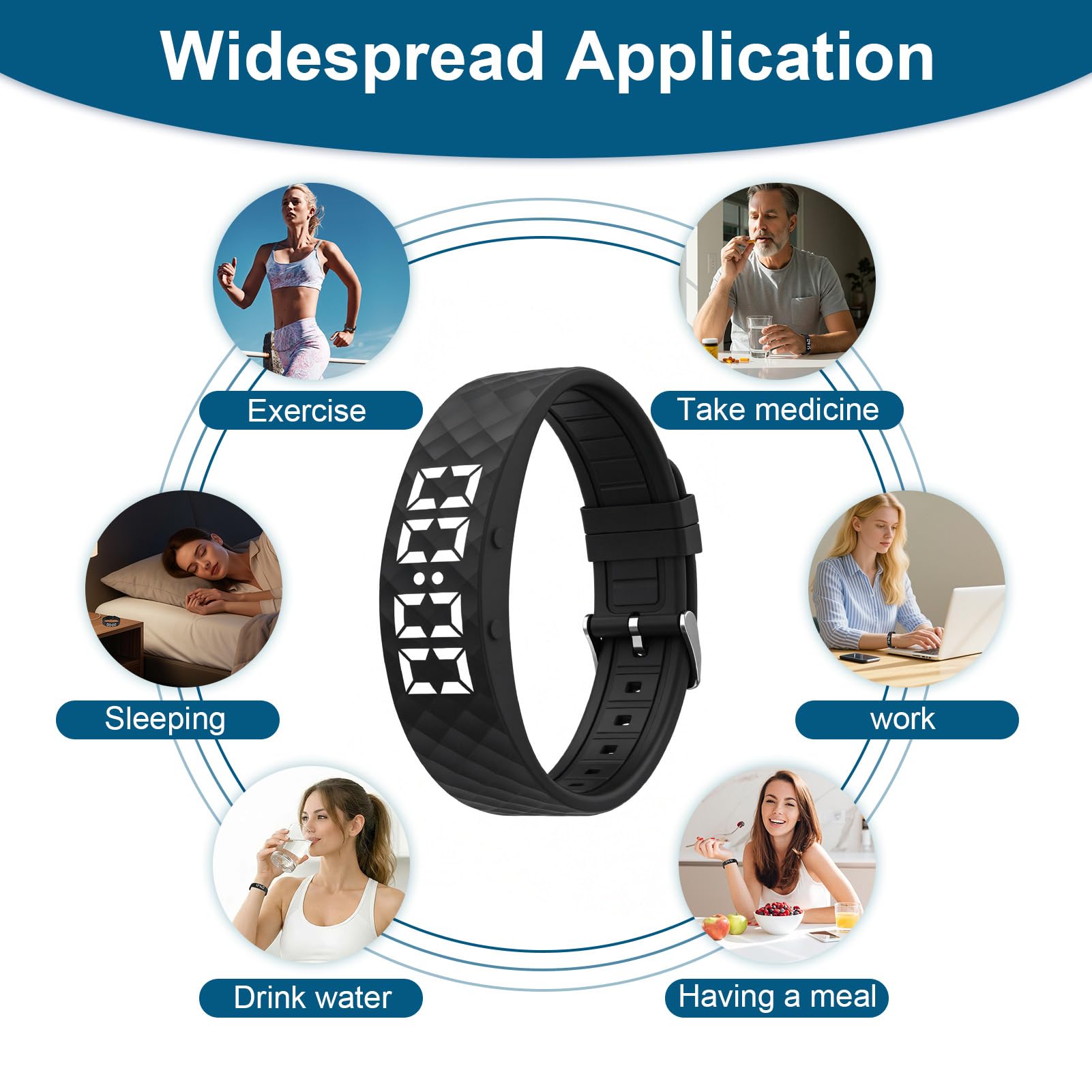 Bracelet Réveil Vibrant Intelligent Montre Vibrante Podomètre avec 8 Alarmes Multiples, Minuterie Répétitive Suivi du Sommeil et 30 Jours Activité Étanche IP65 Étanche Sangle Silicone Hypoallergénique