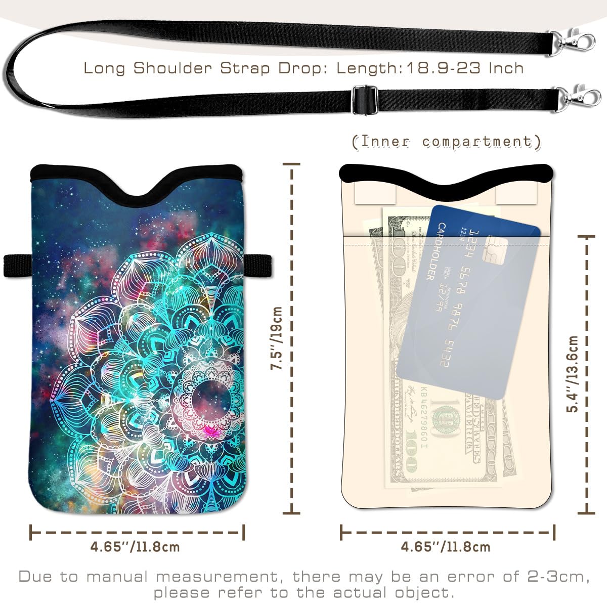 Custodia universale per telefono con 2 tasche interne, antiurto e resistente all'acqua, in neoprene con tracolla da 19,6 x 10,9 cm, custodia protettiva per cellulare, motivo mandala nebulosa