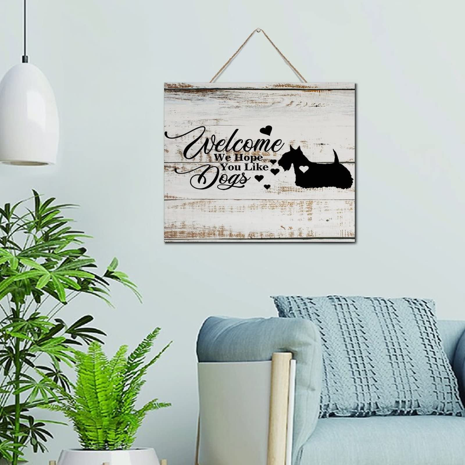 Décoration murale vieillie en bois Welcome We Hope You Like Dogs 25x30 cm