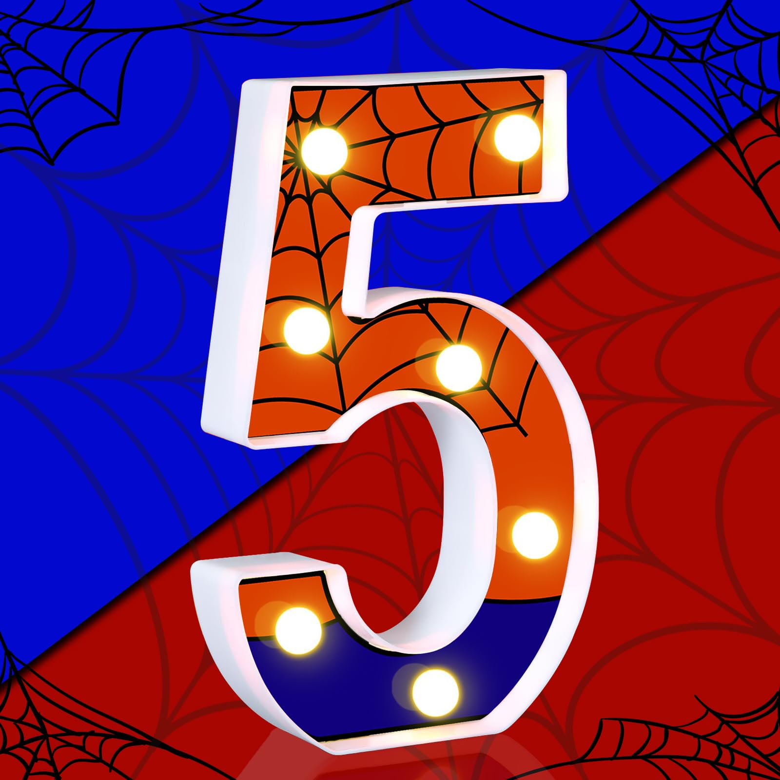 8.5" Spider Light up Numbers Spider Birthday Decorations Happy Birthday Light up Sign Night Light for Spider Decorations Spider Party Favors Spider Birthday Party Supplies (Number 5)