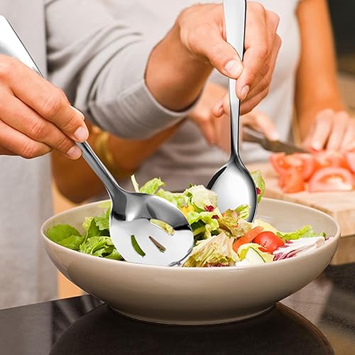 Miniatura 3 de Juego de 12 utensilios de acero inoxidable para servir, cucharas grandes para servir, cucharas ranuradas, pinzas para servir, pinzas de aperitivo,