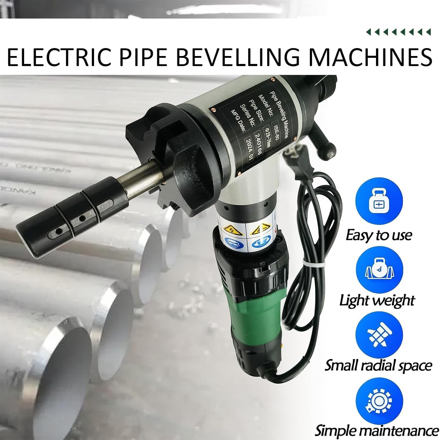 Herramienta portátil para biselar tuberí internas, máquina eléctrica de mano de 1200 W para biselar tuberí, con cuchillas de 0°, 30° y 37°, para cortar tuberí y realizar conexiones soldadas.