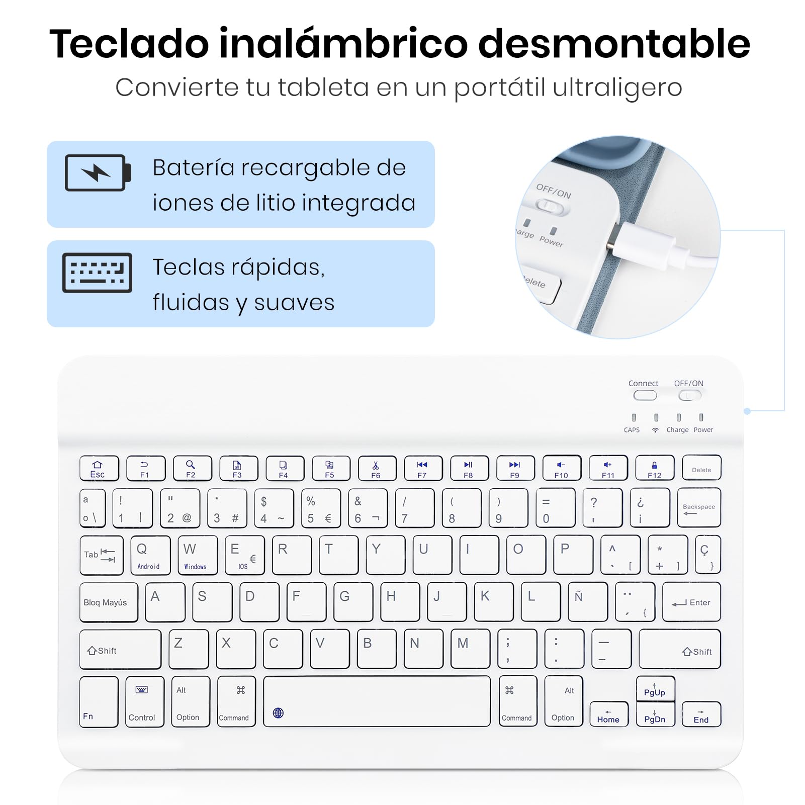 Custodia con tastiera per Lenovo Idea Tab 11 2025, Bluetooth senza fili staccabile custodia protettiva sottile per tablet Lenovo Idea Tab 11 pollici 2025 (TB-336FU/TB-336ZU),blu e bianco
