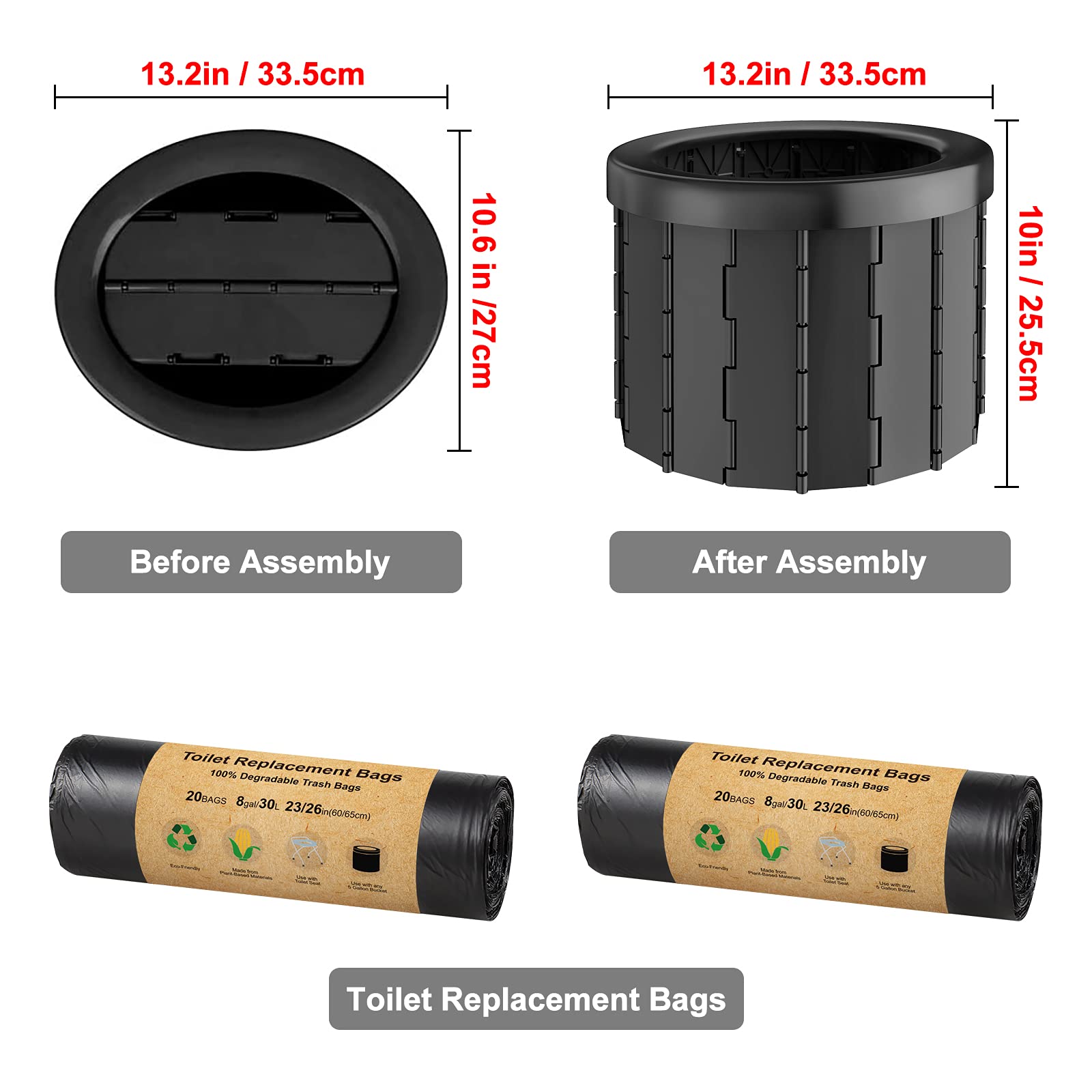 BLIKA Portable Toilet for Camping, Folding Toilet Car Commode Camping