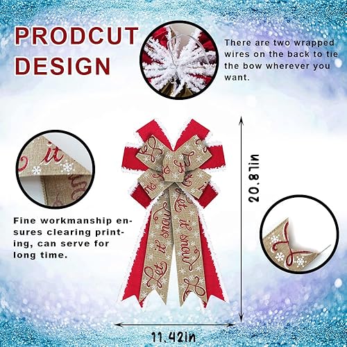 Miniatura 2 de ABTOLS Lazos grandes de Navidad para corona, lazos de terciopelo rojo con purpurina, lazos de copo de nieve de Navidad para puerta delantera, adorno