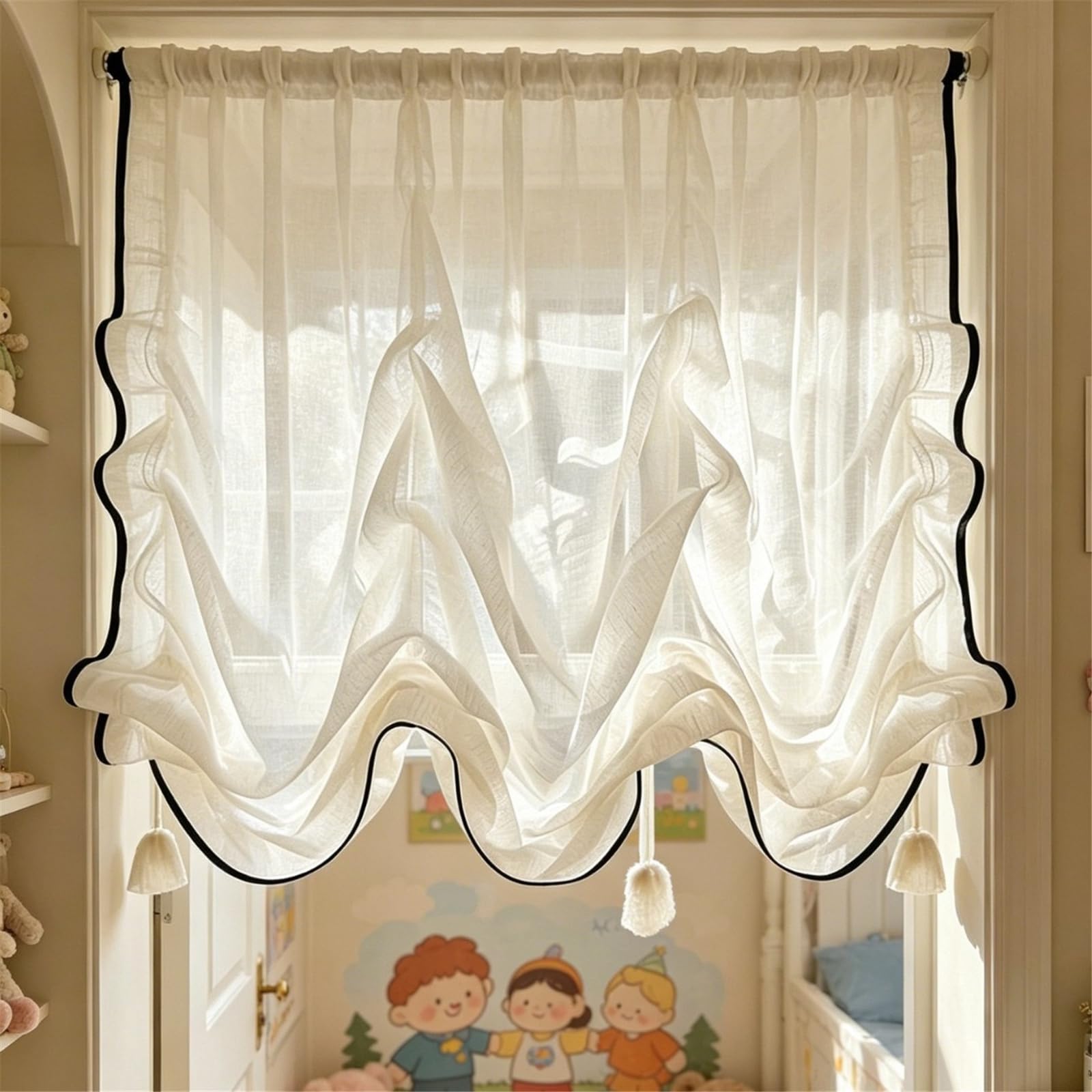 Cortina de amarre para ventana de cocina con barra, 2 metros y 1,6