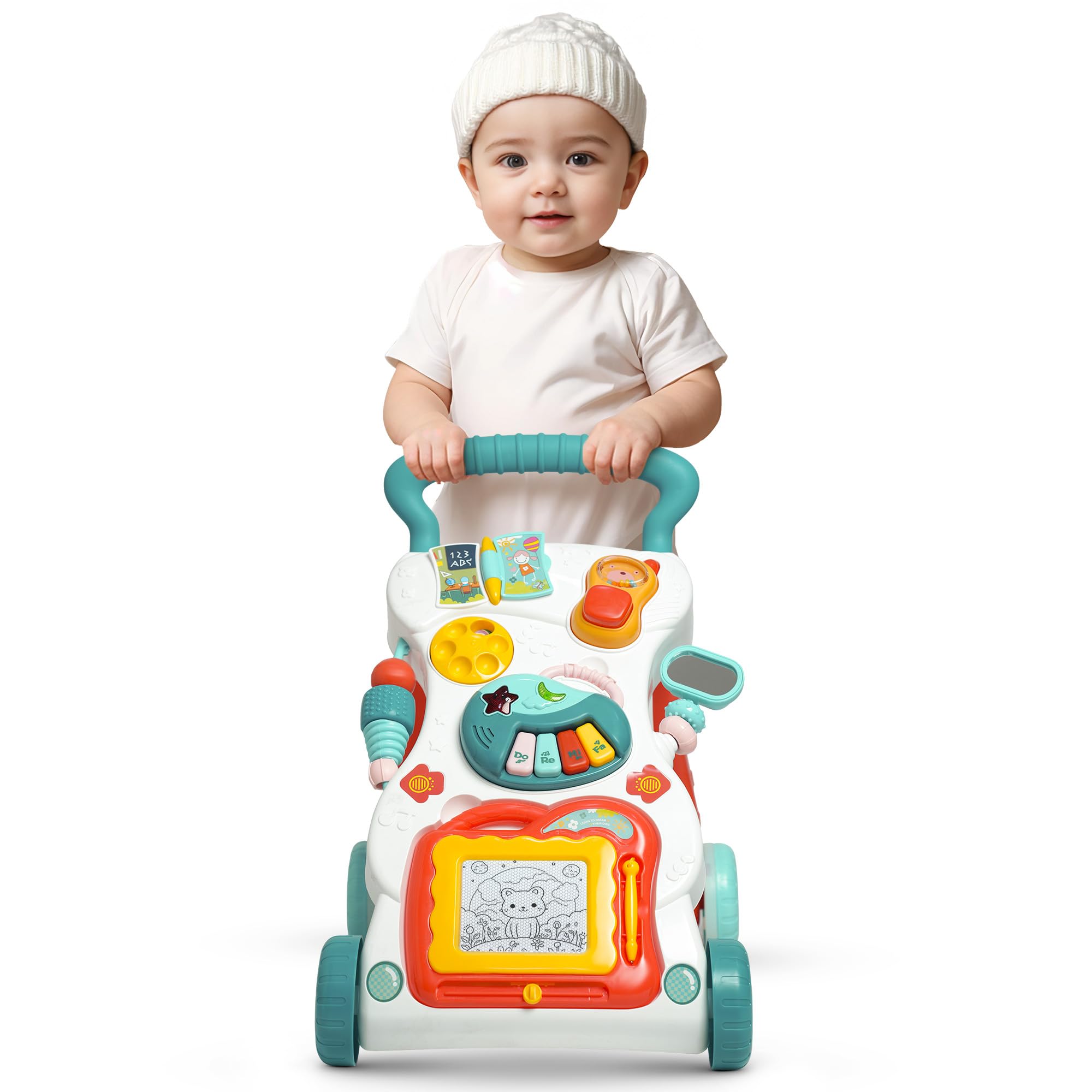 Baybee Baby Crawlio Walker for Kids, Baby Activity Walker with Music, Rotating Lock Wheel,Gears & Grip Handle for Toddlers for 0 to 2 Years Boy Girls (White)