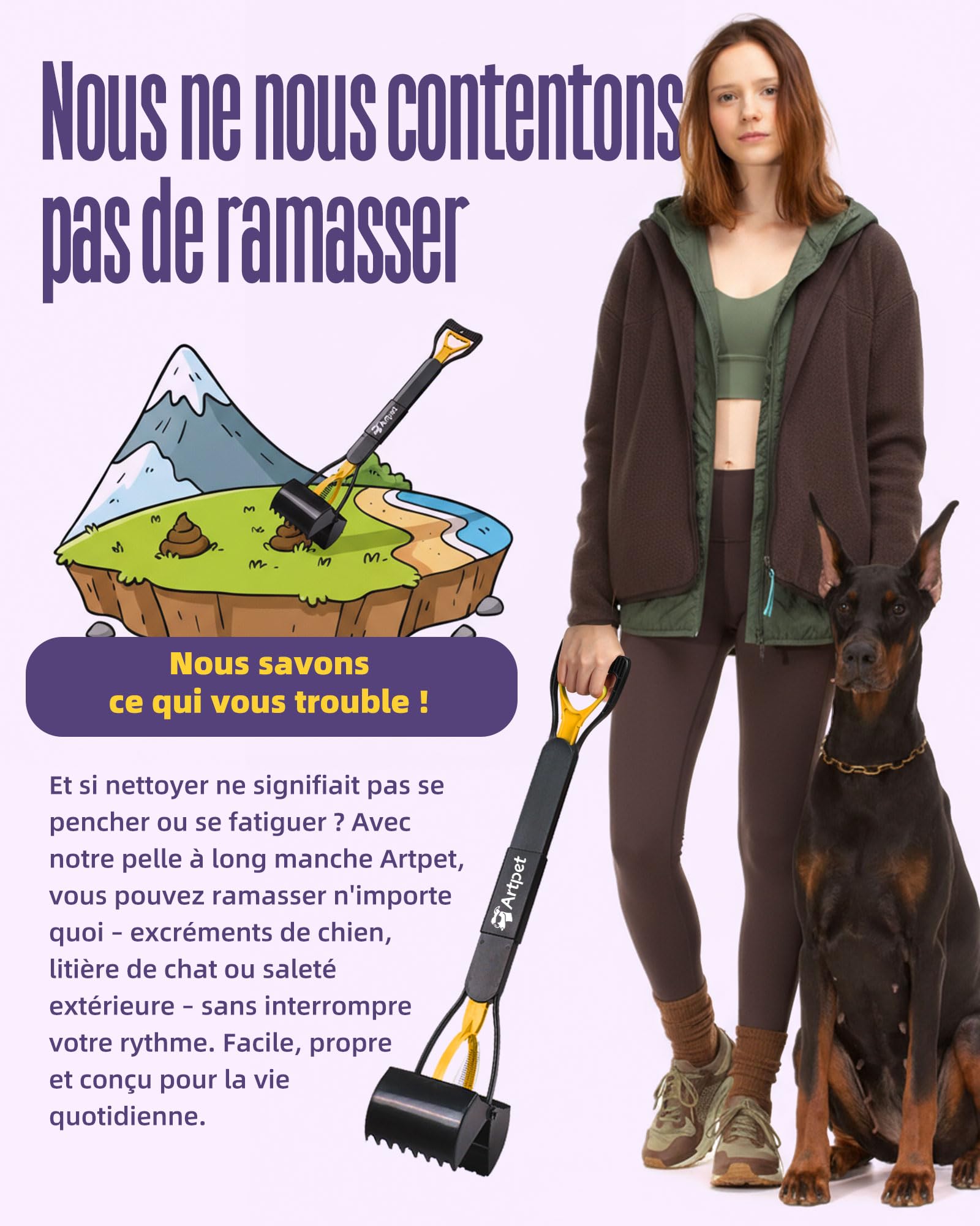 Pelle à déjections canines à manche long de 32 pouces pour le jardin – Robuste pour grands chiens, réduit la tension au dos, utilisation d’une seule main, fonctionne sur l’herbe et le béton