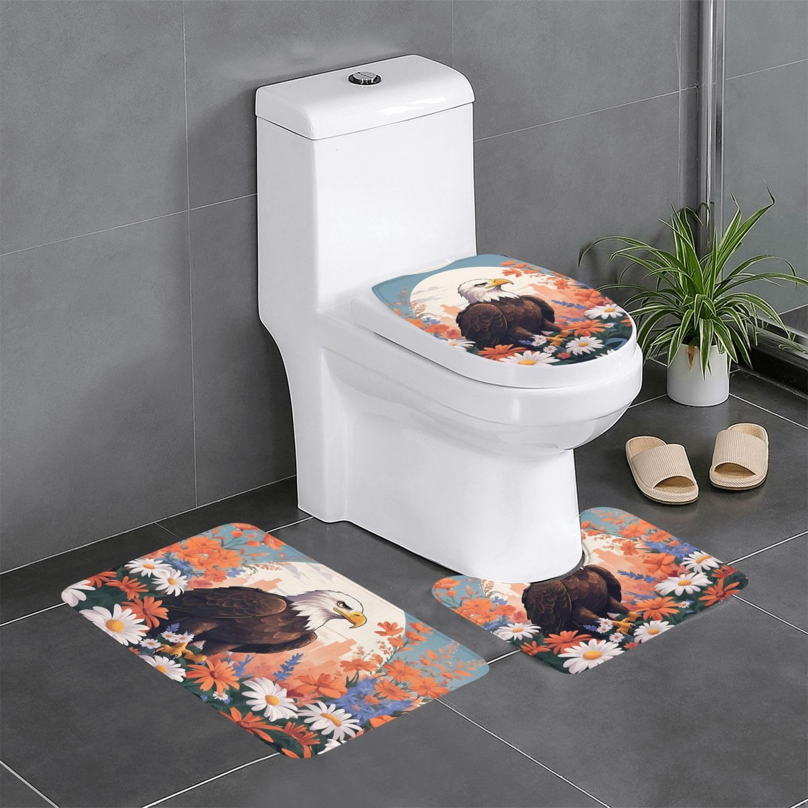 Tapis de salle de bain antidérapants pour toilette et meuble-lavabo fleuri