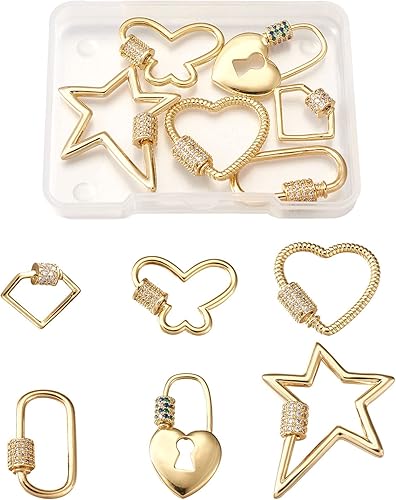 Miniatura 23 de Fashewelry 5 piezas de llavero de tornillo mixto, mosquetón, cierre de mosquetón chapado en oro de 18 quilates, hebilla de cierre de gancho